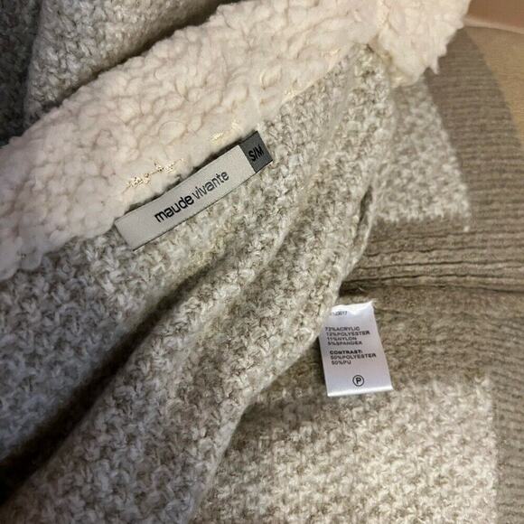 anthropologie women maude vivante Sherpa cardigan Coat beige open front sz s / m - Picture 5 of 9